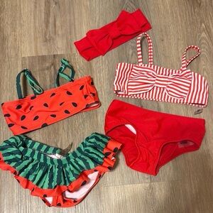 SHEIN Toddler Bikini Set 18-24M Watermelon & Stripe Red White 2 Sets Headband